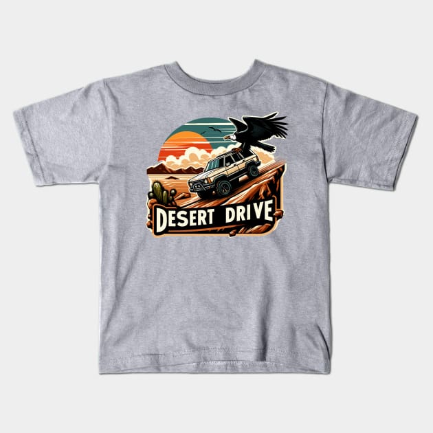 Suv Driving On A Sand Dune, Desert Drive Kids T-Shirt by Vehicles-Art